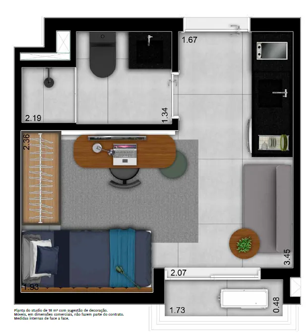 Planta do W Be Perdizes em Perdizes — studio de 18 m² (opção)