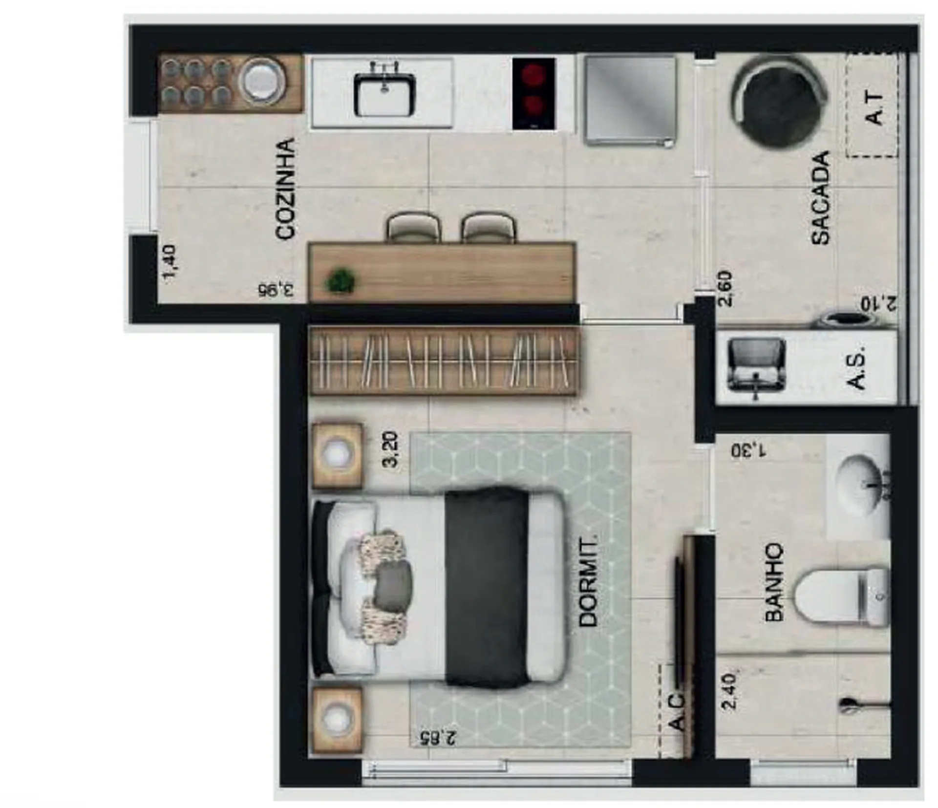 Planta do W Stay Lincoln em Perdizes — 1 dormitório, 26,20 m²