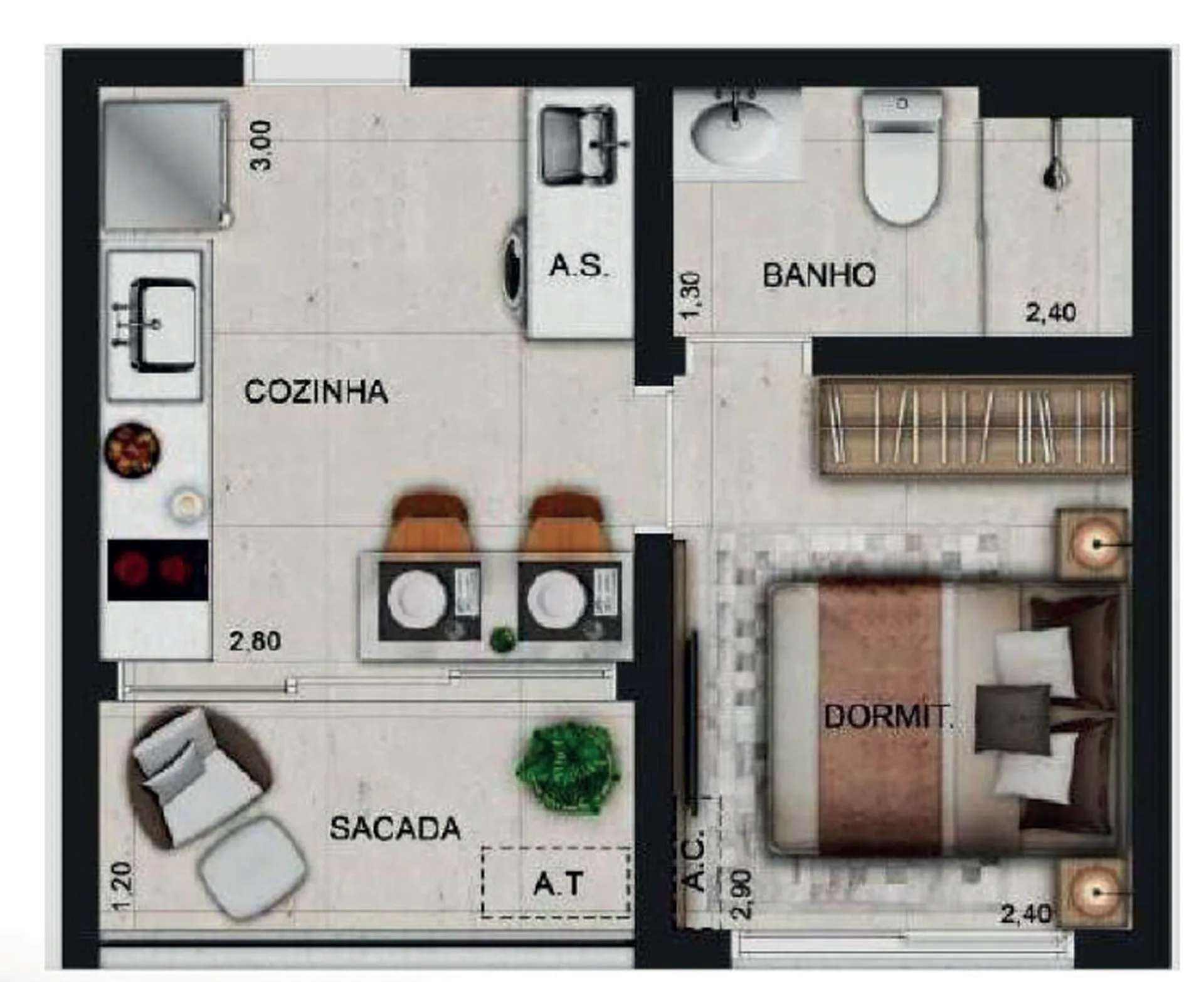 Planta do W Stay Lincoln em Perdizes — 1 dormitório, 26,20 m²