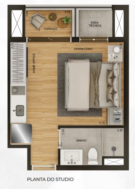 Planta do WALKBITTENCOURT em Vila Clementino — 1 dormitório – 25,61 m² Studio