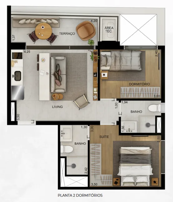 Planta do WALKBITTENCOURT em Vila Clementino — 2 dormitórios – 53,85 m²