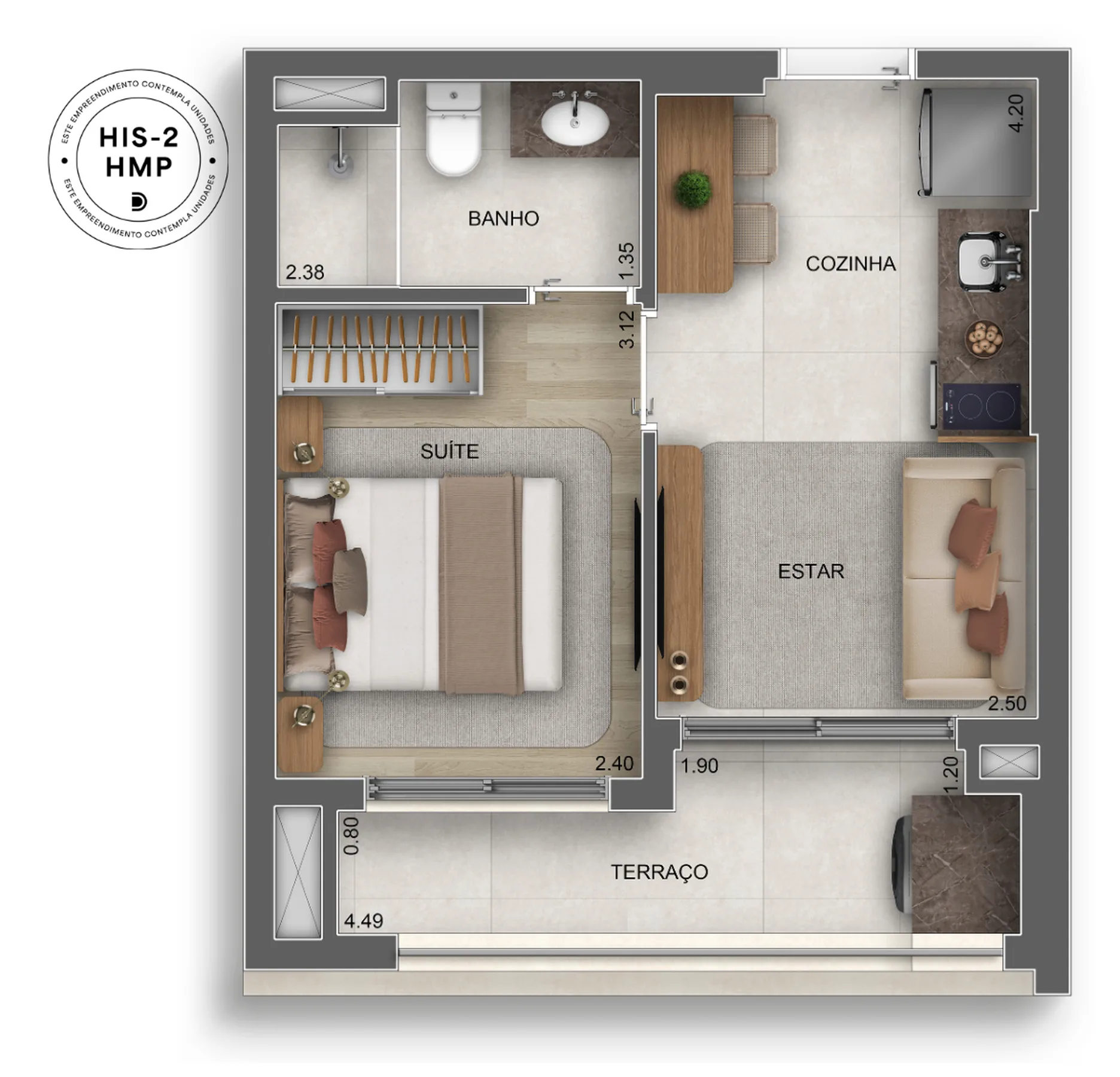 Planta do Way Guilhermina by Diálogo em Vila Guilhermina — 1 dormitório, 31 m²