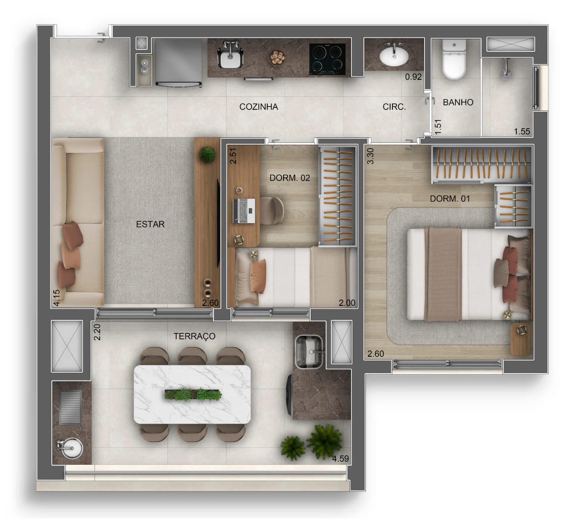 Planta do Way Guilhermina by Diálogo em Vila Guilhermina — 2 dormitórios, 48 m²