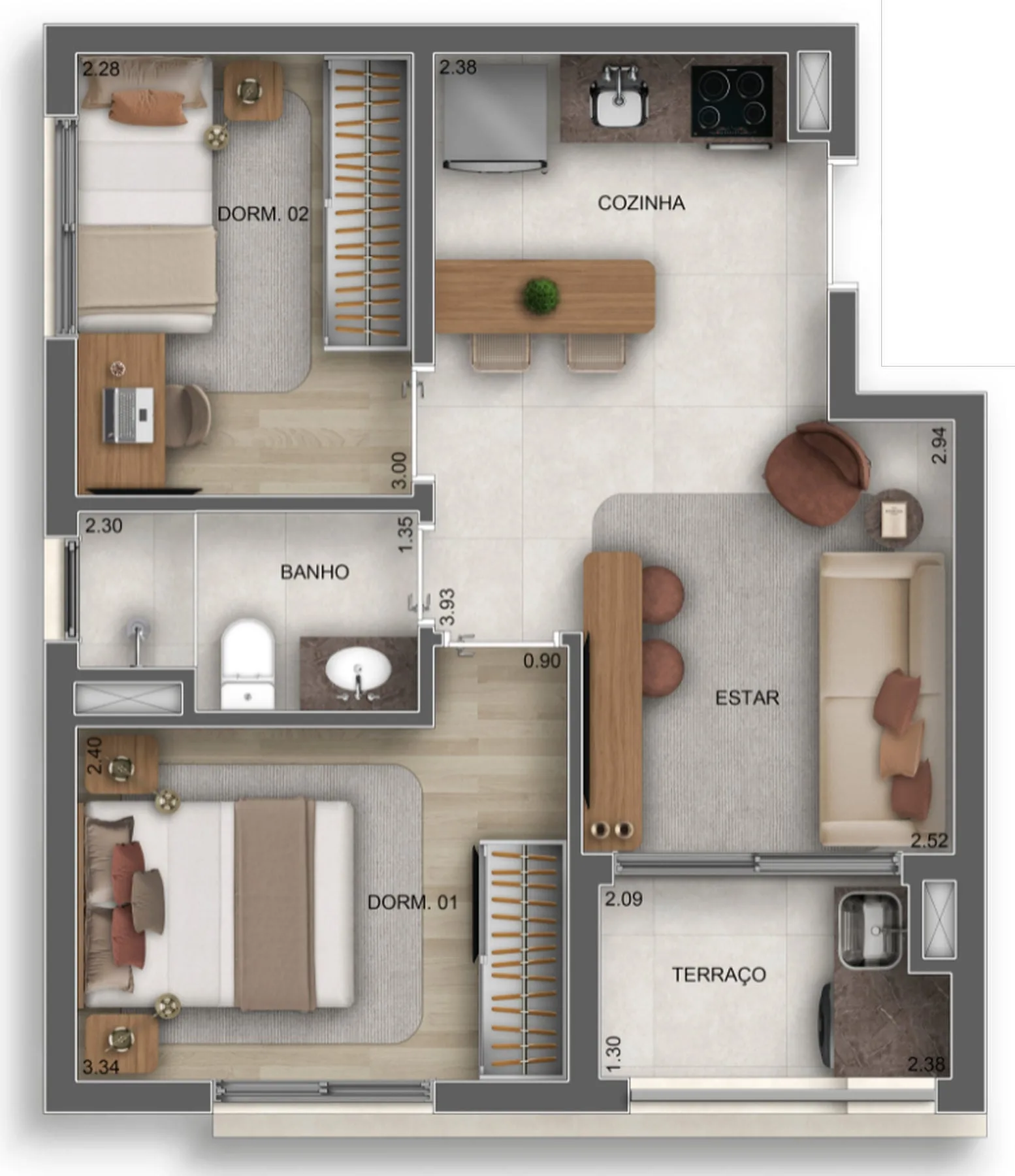 Planta do Way Vila Carrão em Vila Carrão — 2 dormitórios, 44 m²