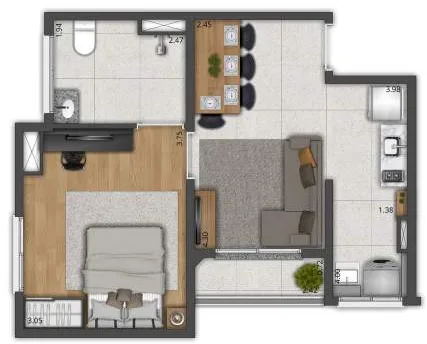 Planta do Welconx Alto de Pinheiros em Alto de Pinheiros — 1 dormitório – 38 m²