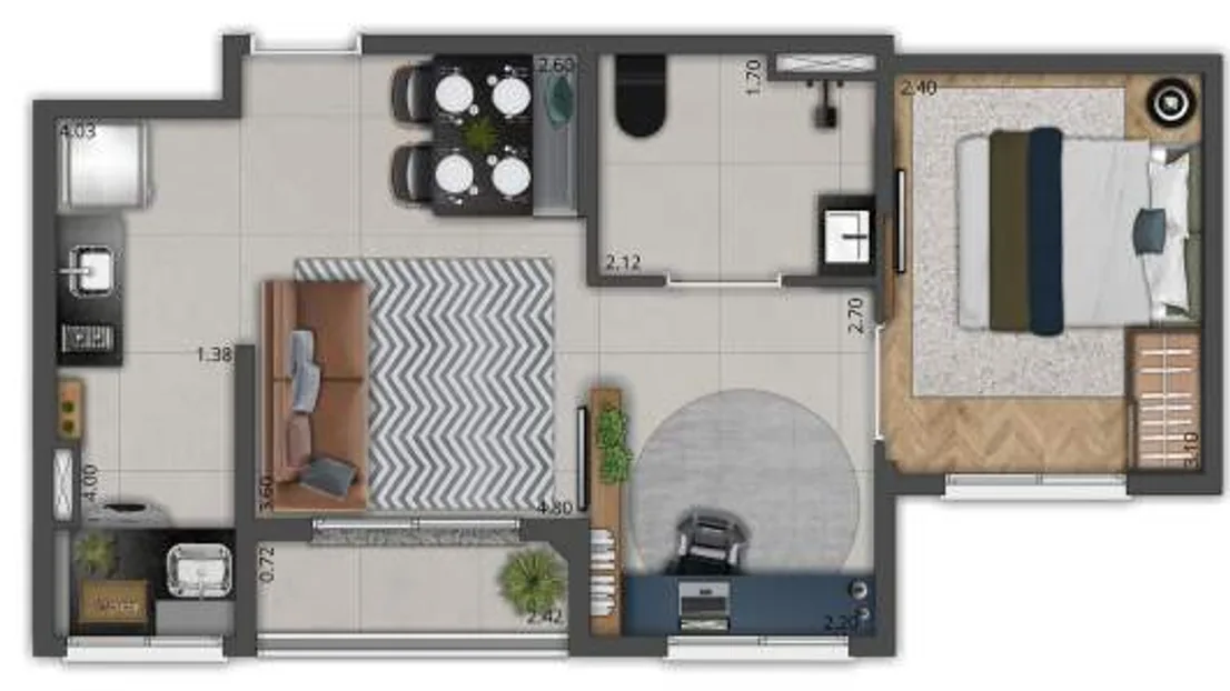 Planta do Welconx Alto de Pinheiros em Alto de Pinheiros — 1 dormitório – 39 m²