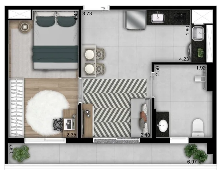 Planta do Welconx Chácara Klabin em Ipiranga — 1 dormitório – 40 m²