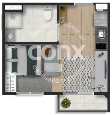 Planta do Welconx Vila Romana em Vila Romana — 1 dormitório – 28 m² Studio