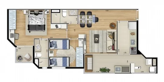 Planta do Wish Residence em Ipiranga — 2 dormitórios, 68 m²