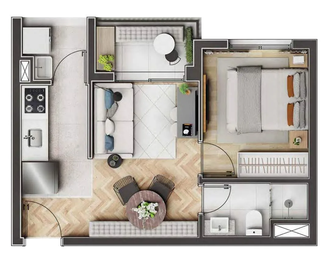 Planta do Wolf em Vila Leopoldina — 1 dormitório, 33 m² (opção)