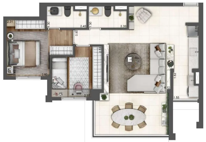 Planta do Wonder Ipiranga em Ipiranga — 2 dormitórios, 75 m² (opção)