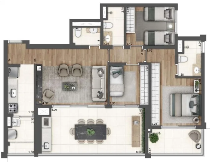 Planta do Wonder Ipiranga em Ipiranga — 3 dormitórios, 107 m²