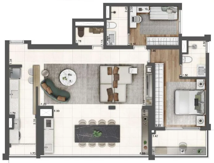 Planta do Wonder Ipiranga em Ipiranga — 2 dormitórios, 107 m² (opção)
