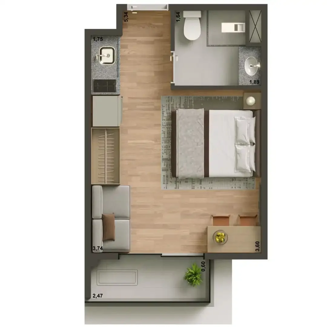 Planta do Yep Estação Pinheiros em Pinheiros — studio de 24 m²