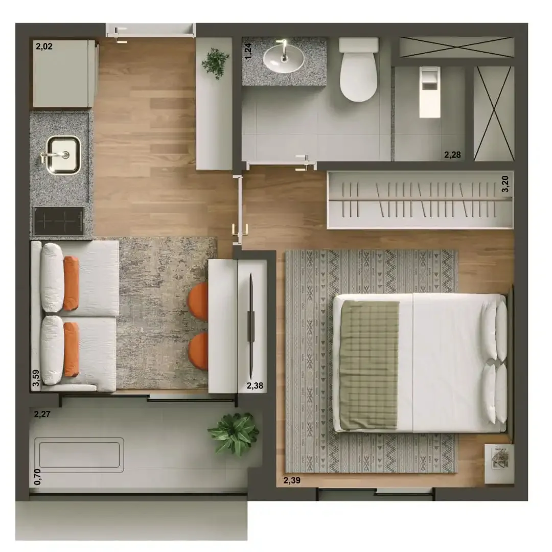 Planta do Yep Estação Pinheiros em Pinheiros — 1 dormitório, 28,75 m²