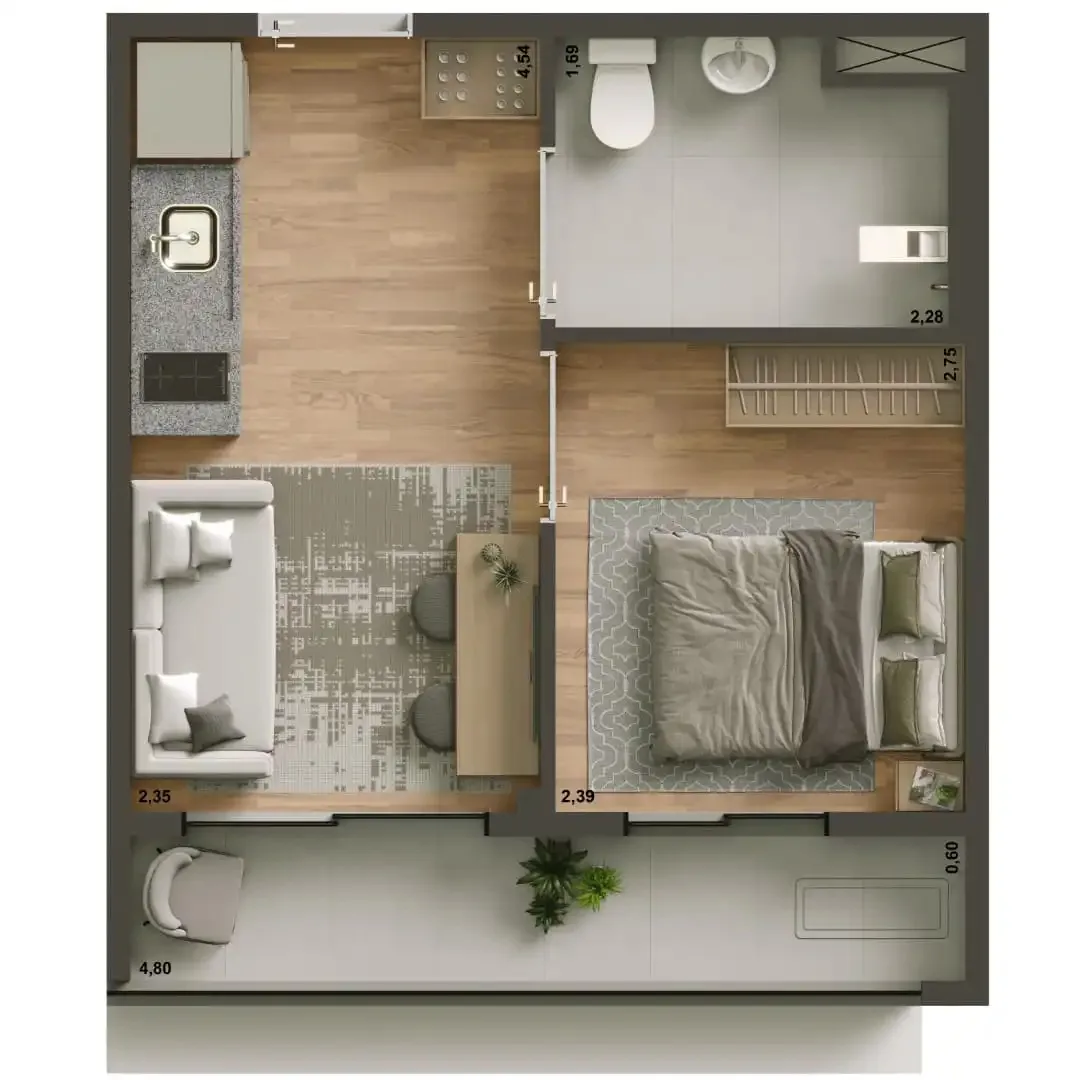 Planta do Yep Estação Pinheiros em Pinheiros — 1 dormitório – 28,75 m²