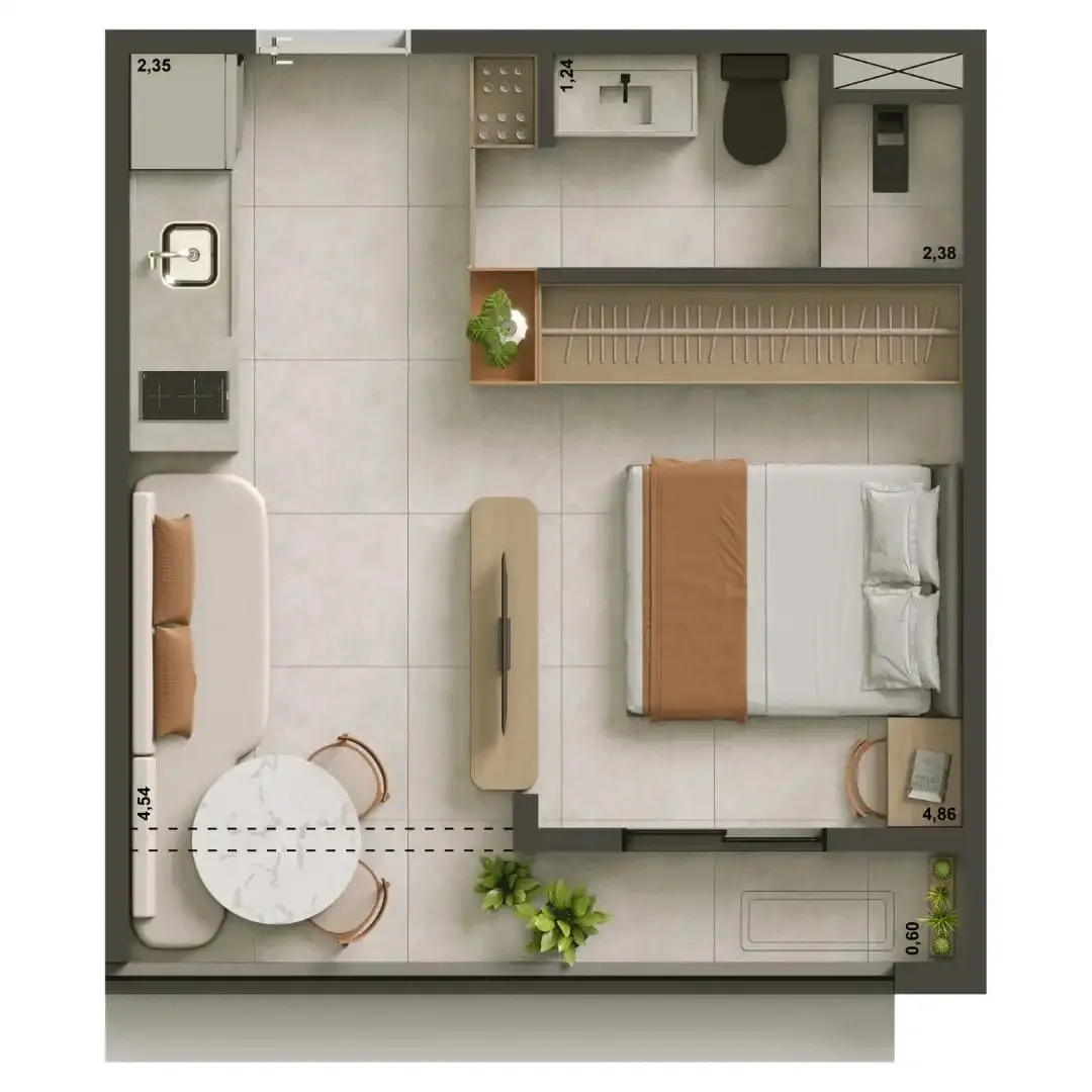 Planta do Yep Estação Pinheiros em Pinheiros — 1 dormitório – 28,75 m²