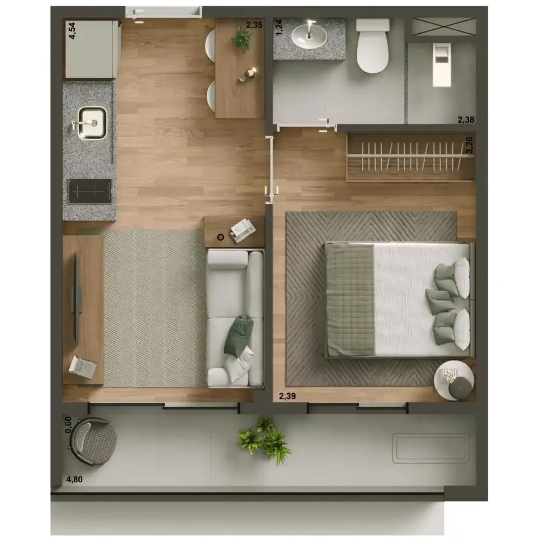 Planta do Yep Estação Pinheiros em Pinheiros — 1 dormitório – 29,4 m²