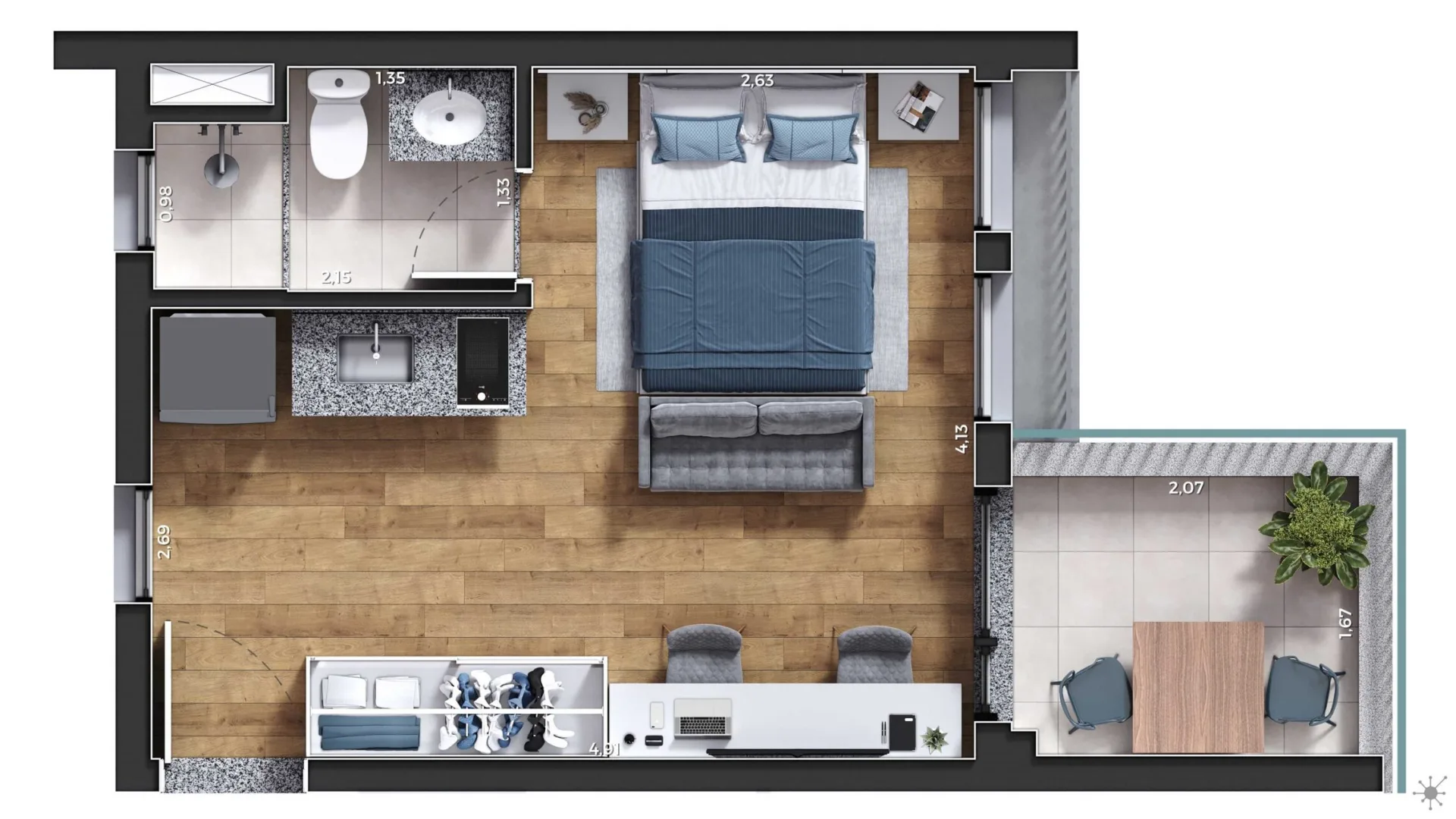 Planta do Your Code Liberdade em Liberdade — 1 dormitório – 25,67 m² Studio