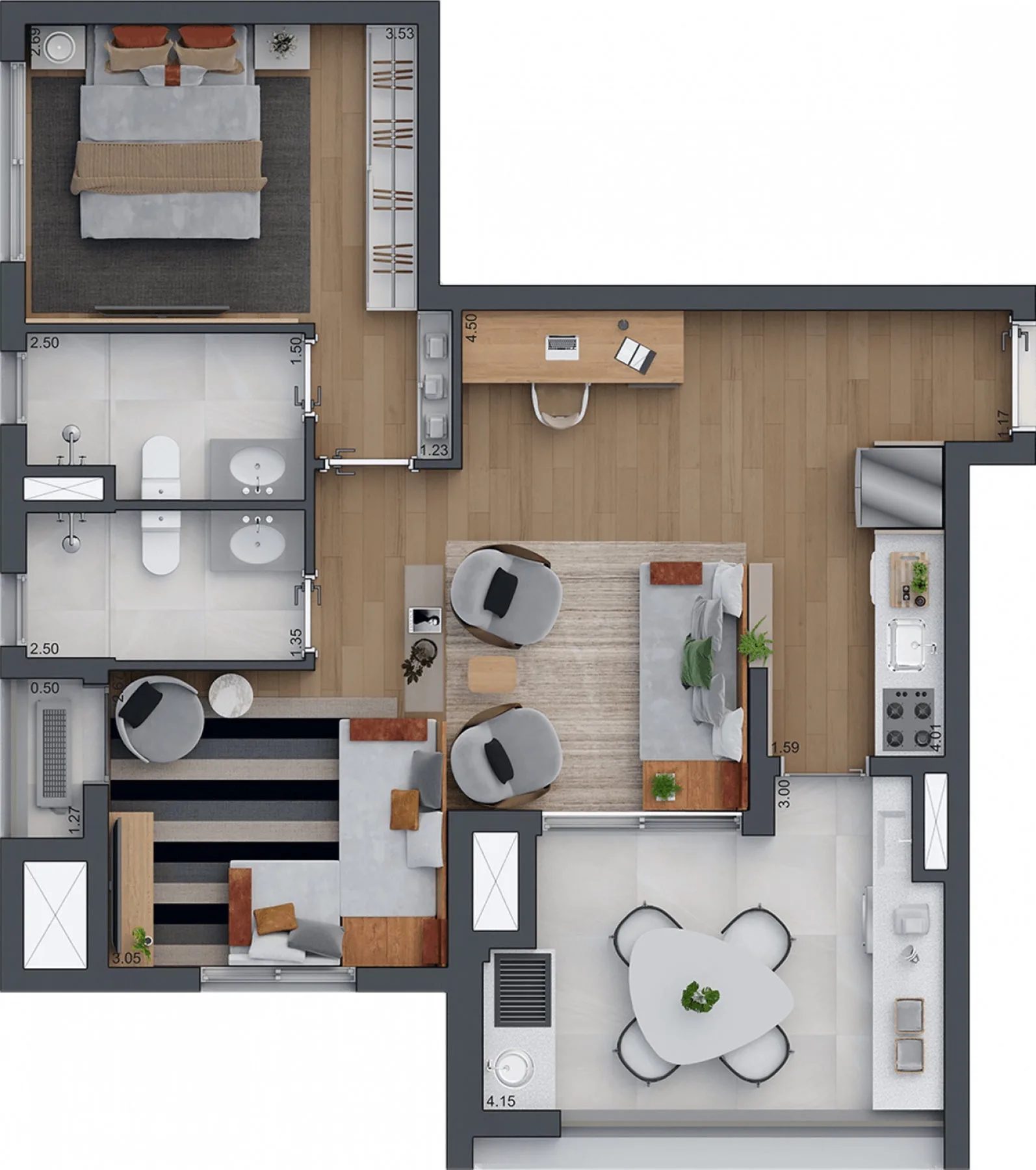 Planta do Zeit Brooklin em Brooklin — 1 dormitório – 72 m²