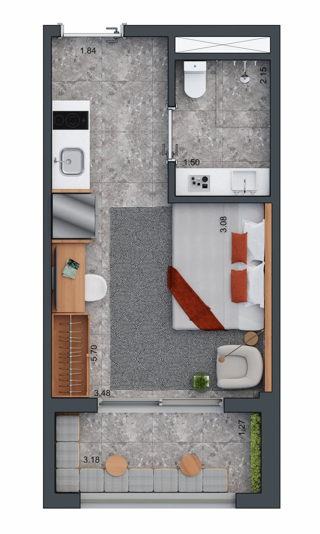 Planta do Zeit Brooklin em Brooklin — 1 dormitório – 28 m² Studio
