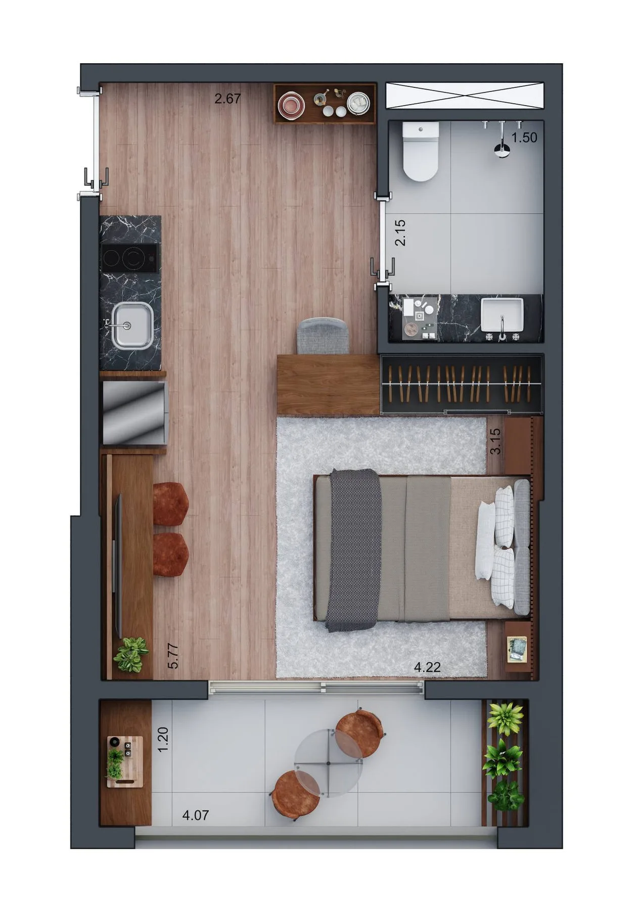 Planta do Zeit Brooklin em Brooklin — 1 dormitório – 35 m² Studio