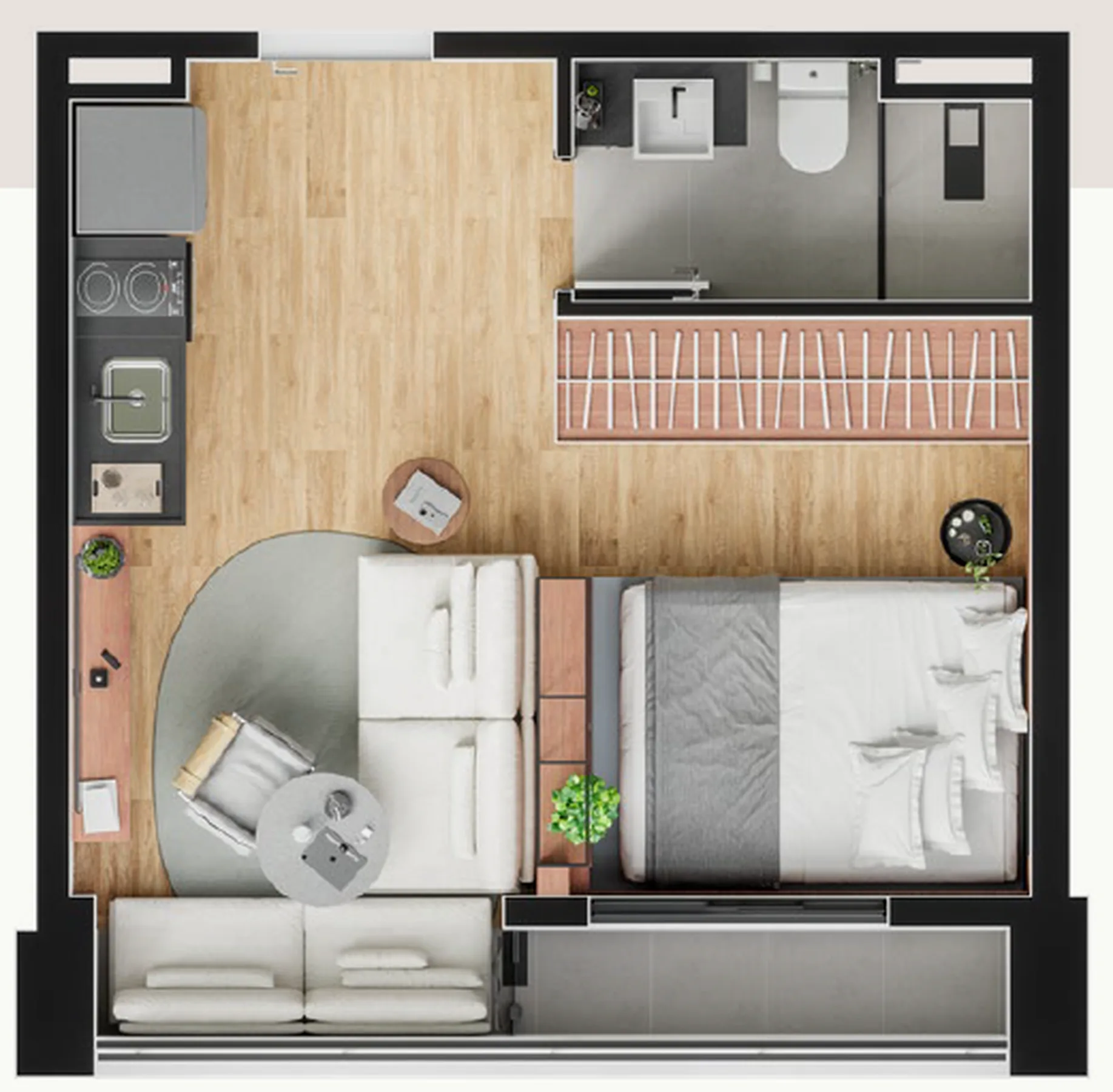 Planta do Zenion em Vila Olímpia — studio de 28 m²