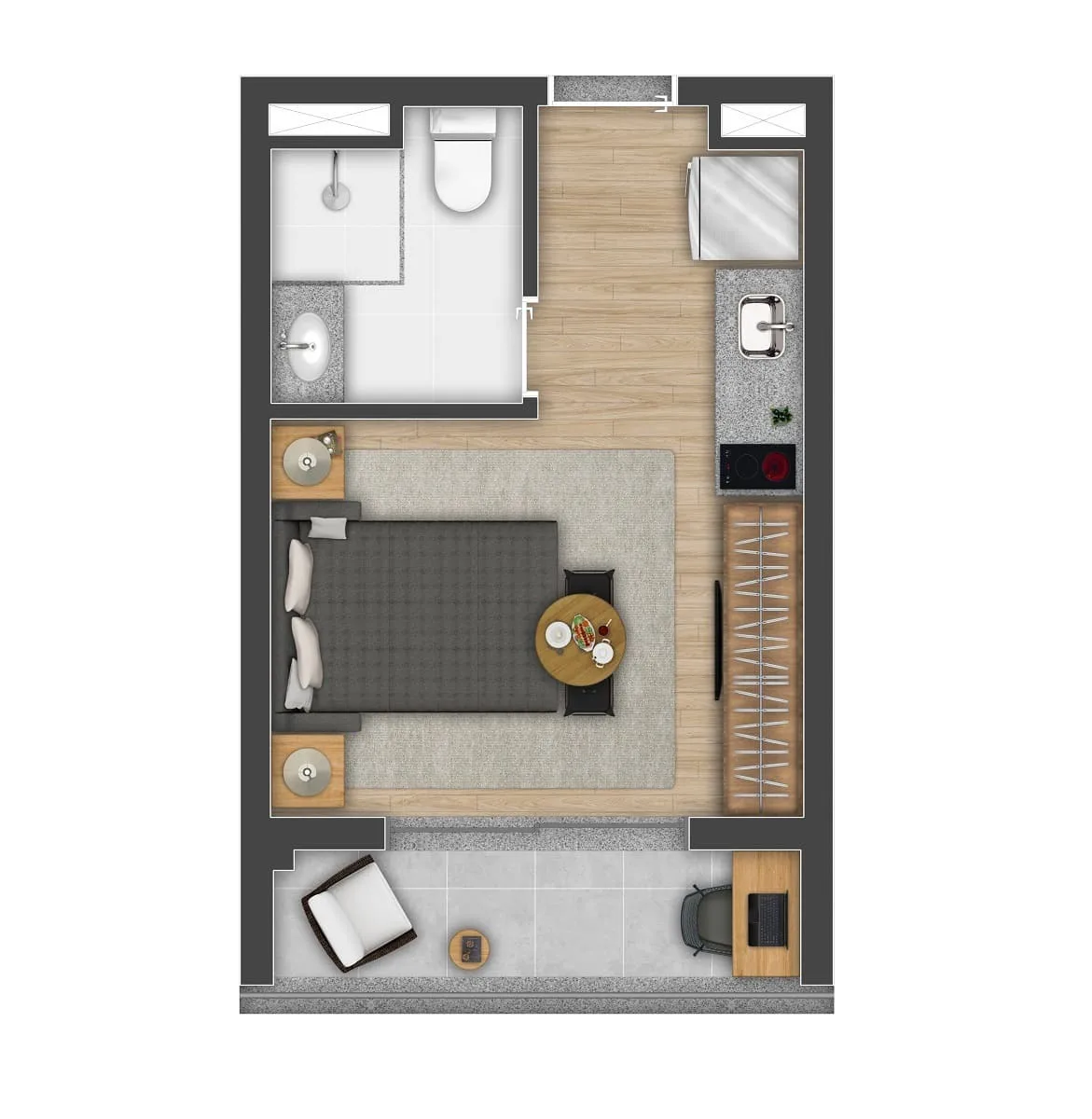 Planta do Zip Brooklin em Brooklin — 1 dormitório – 24 m² Studio