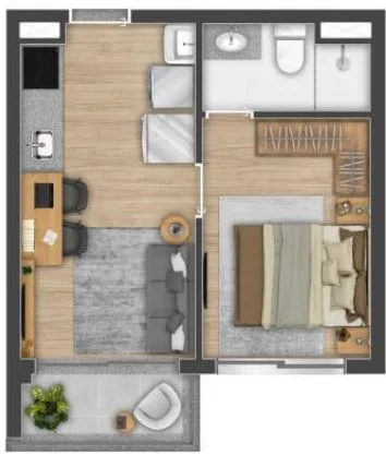 Planta do Zip Brooklin em Brooklin — 1 dormitório – 30 m²