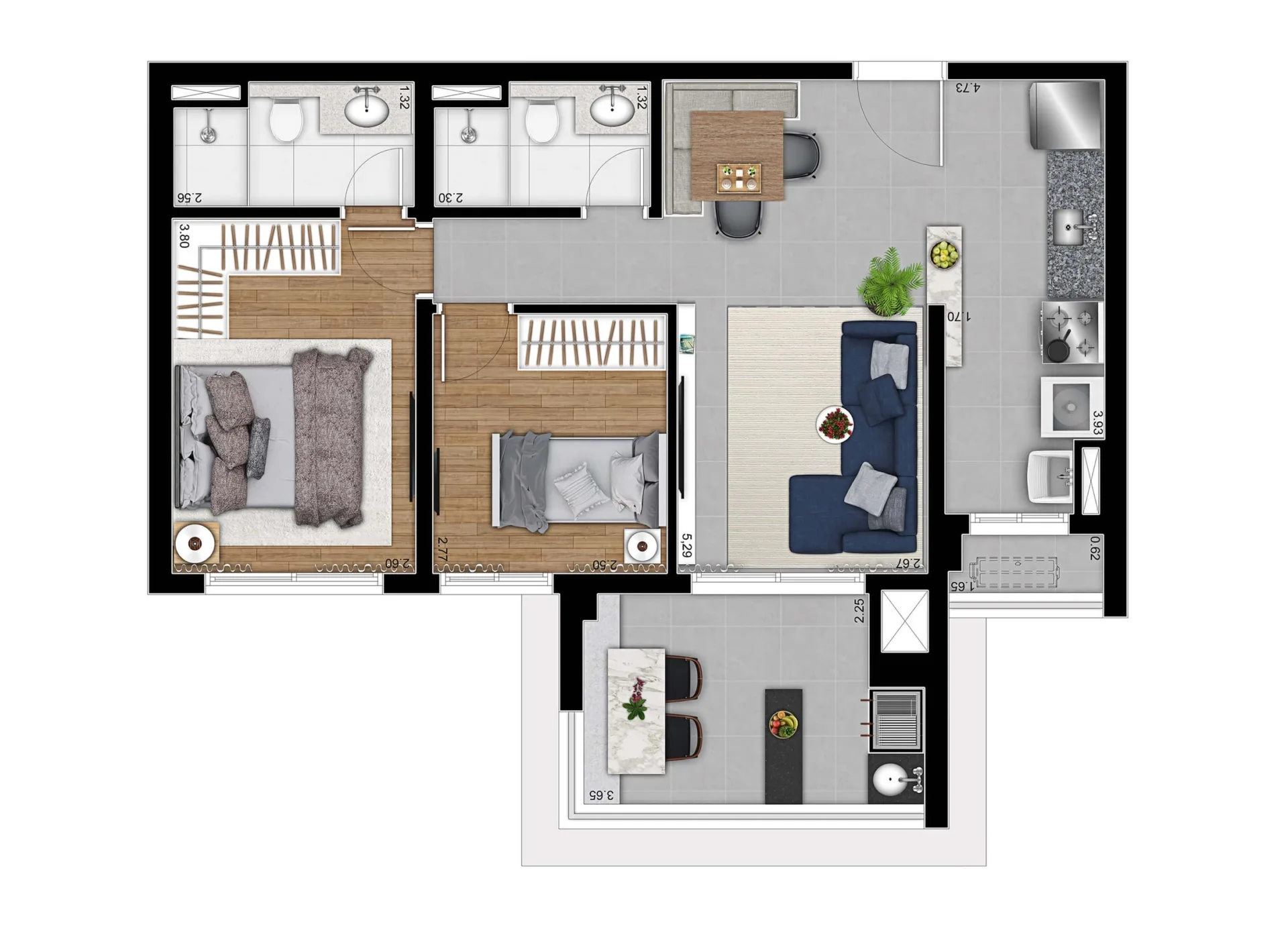 Planta do Astral Saúde em Saúde — 2 dormitórios – 69 m²