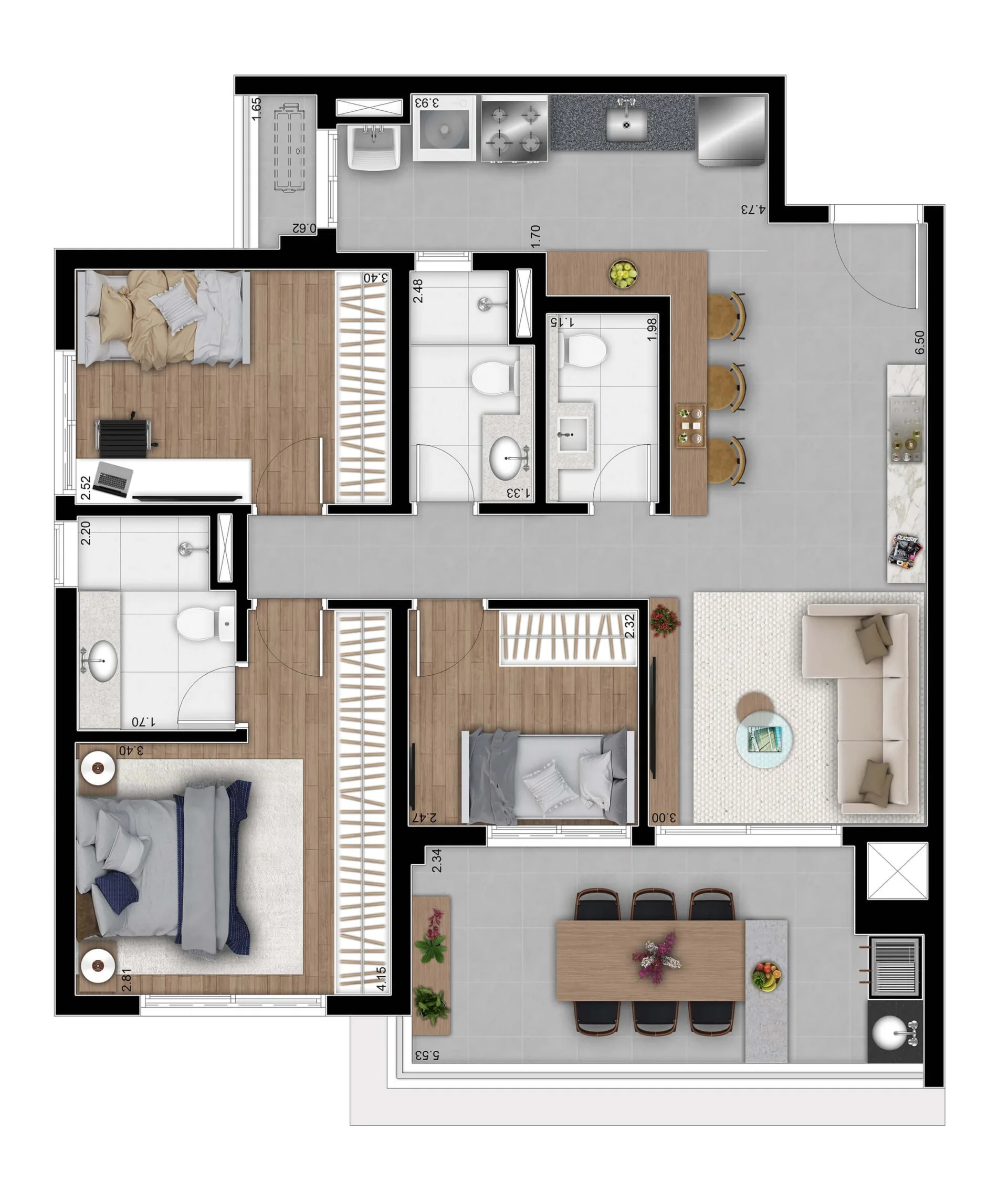 Planta do Astral Saúde em Saúde — 3 dormitórios – 94 m²