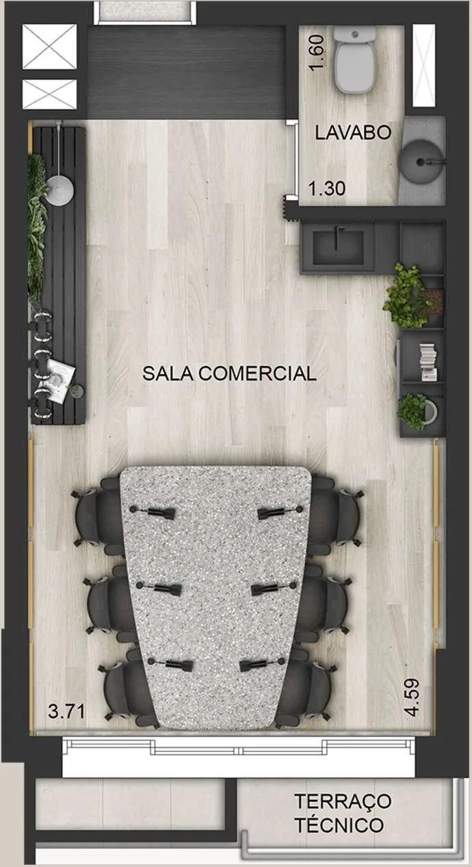 Planta do Bem Moema Studios – Comercial em Moema — 26 m²