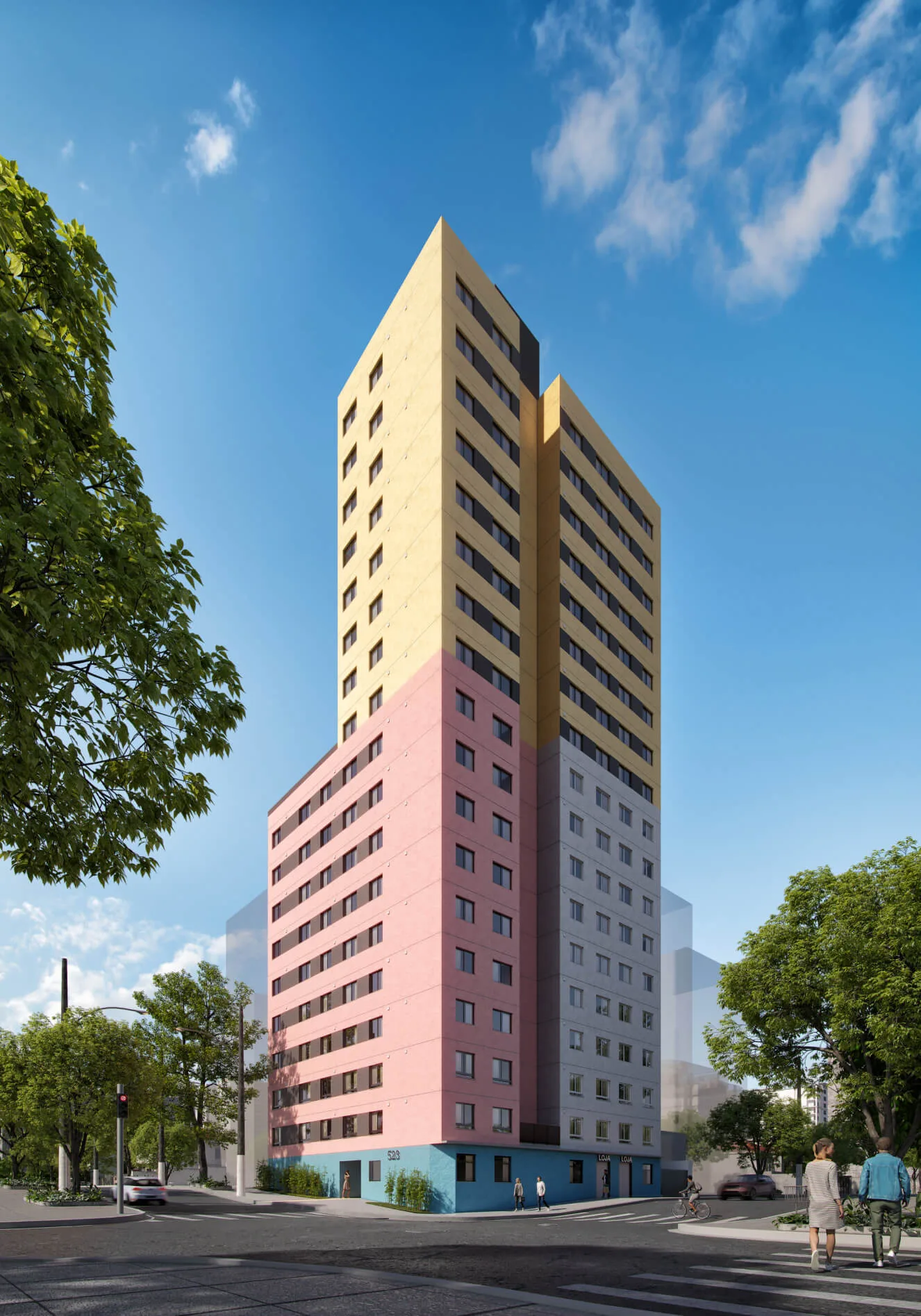 Fachada do Bem Viver Campos Elíseos – Comercial, lançamento em Campos Elíseos, São Paulo