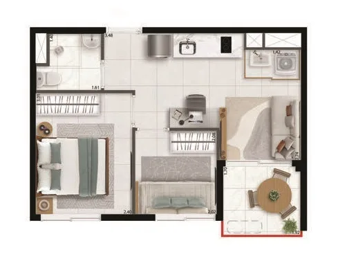 Planta do Bracon Perdizes em Perdizes — 2 dormitórios – 32,7 m²