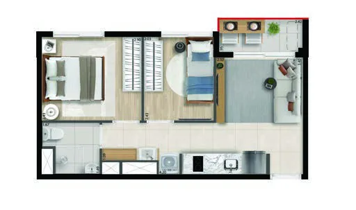 Planta do Bracon Perdizes em Perdizes — 2 dormitórios – 33,76 m²