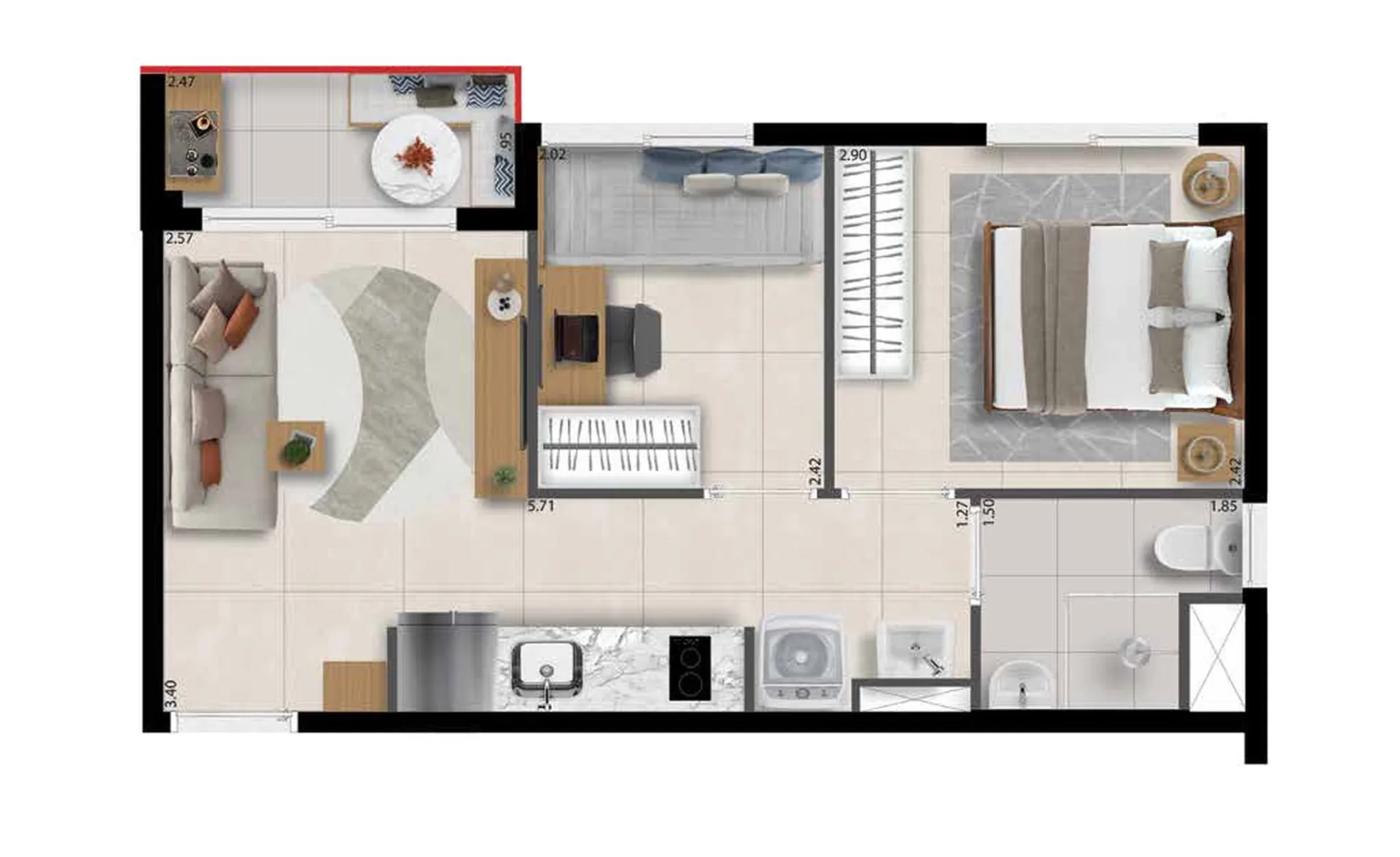 Planta do Bracon Perdizes em Perdizes — 2 dormitórios – 34,2 m²