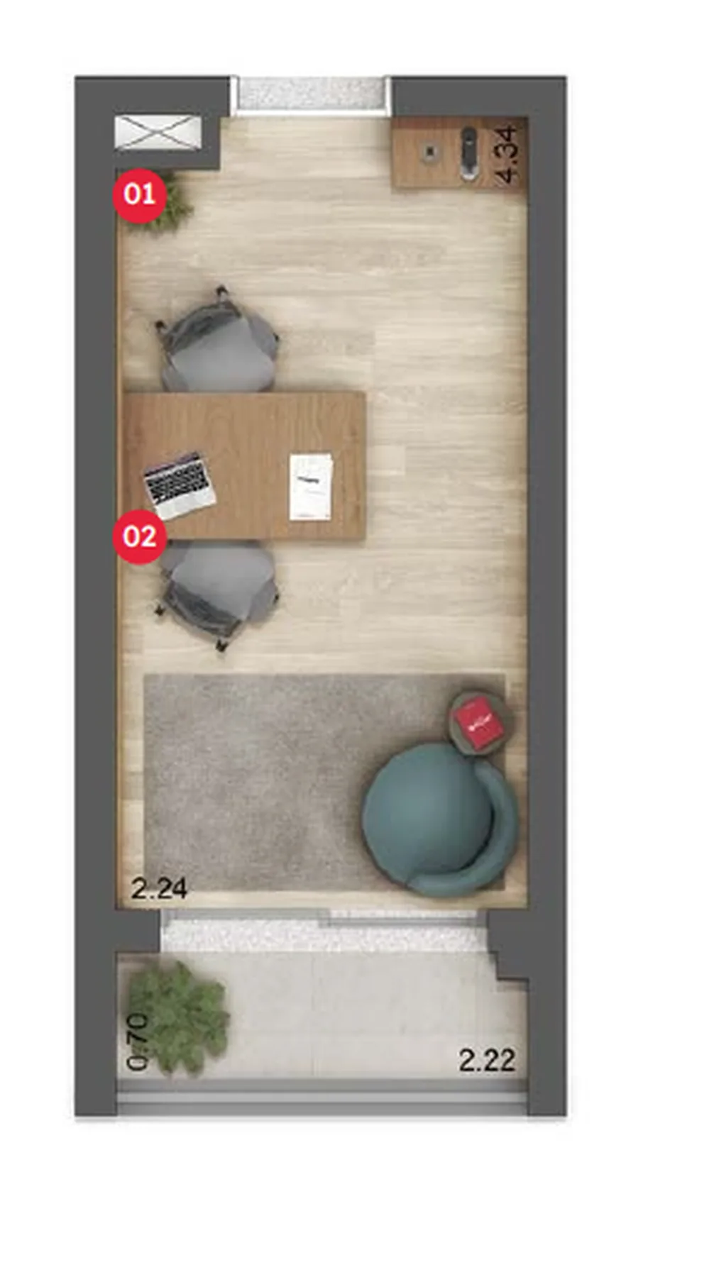 Planta do Estilo Vila Olímpia – Comercial em Vila Olímpia — 13 m²
