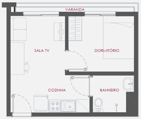 Planta do Flamboyant 294 — 1 dormitório – 27,77 m²