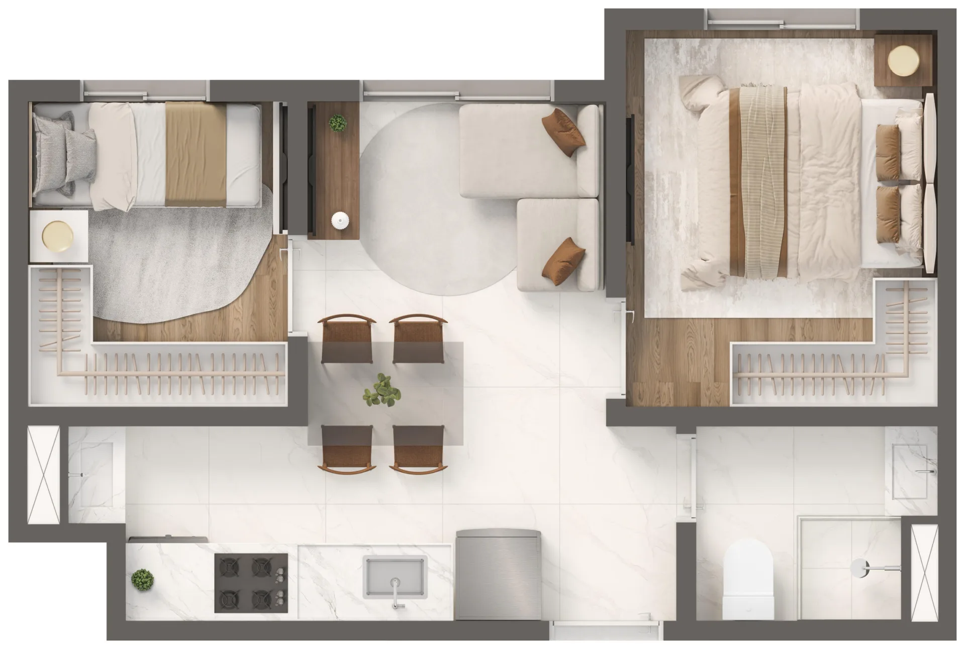 Planta do Grand Vivaz Jardim França Lyon — 2 dormitórios – 31,76 m²