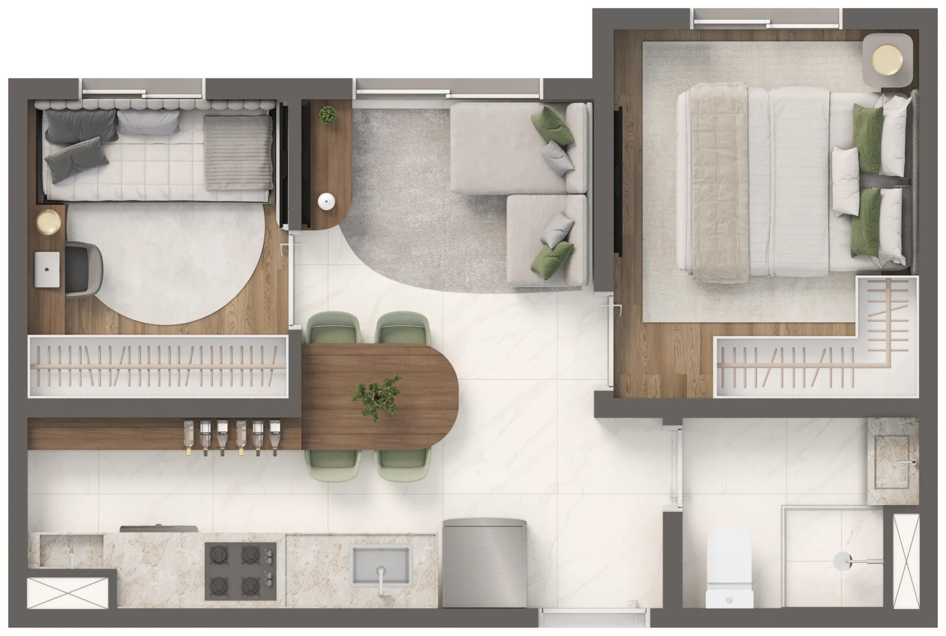 Planta do Grand Vivaz Jardim França Lyon — Planta 04 - 2 dorm 32,m²