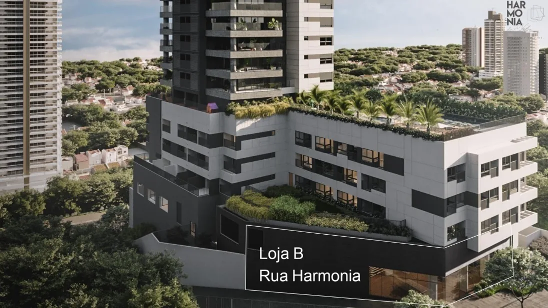 Fachada do Harmonia da Vila – Comercial, lançamento em Vila Madalena, São Paulo