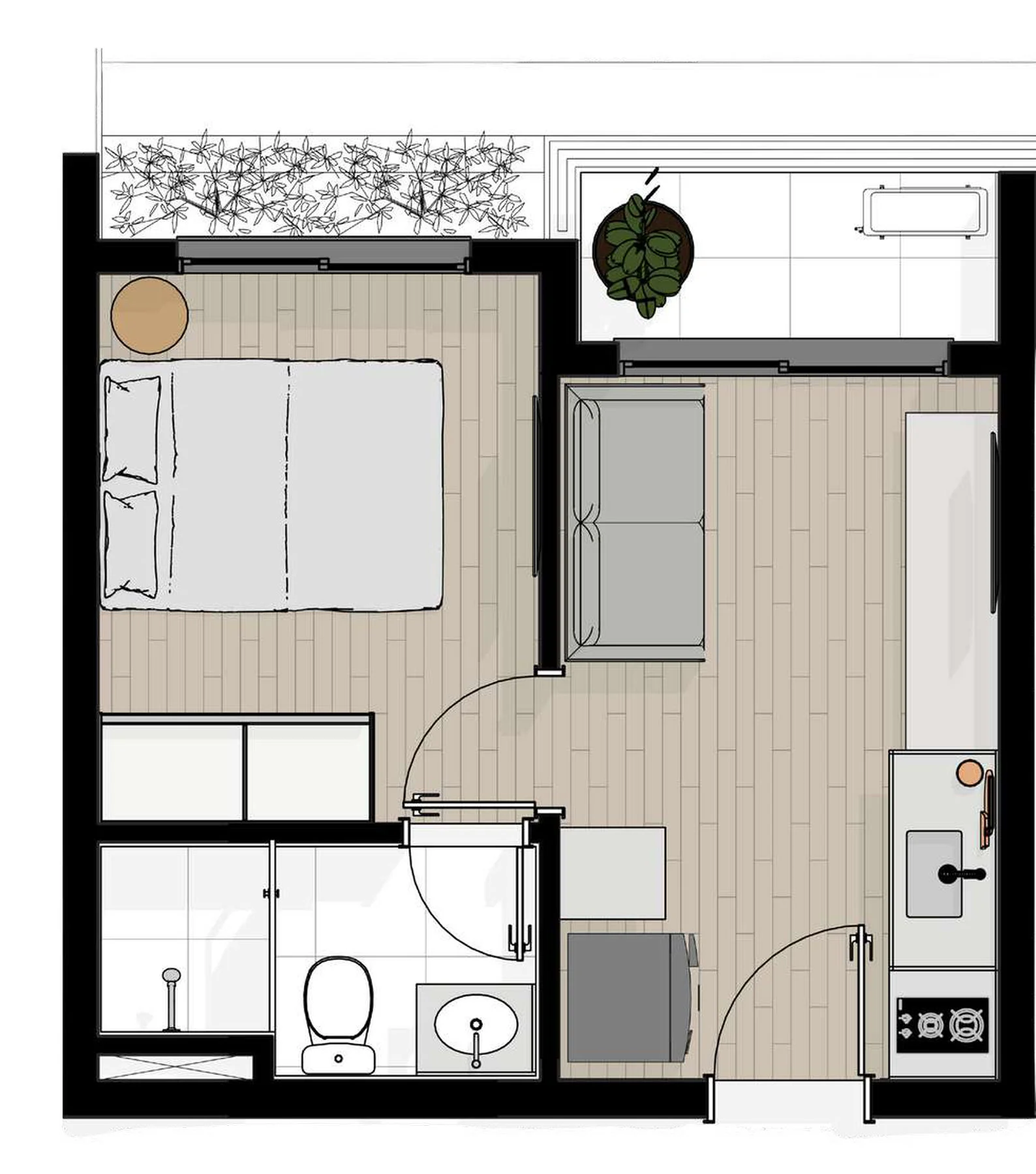 Idees Pompeia – planta de 1 dormitório de 25 m²