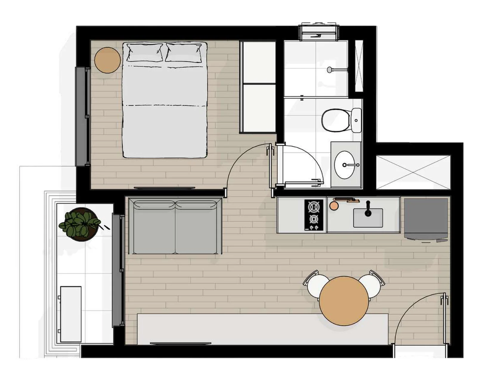 Idees Pompeia – planta de 1 dormitório de 30 m²