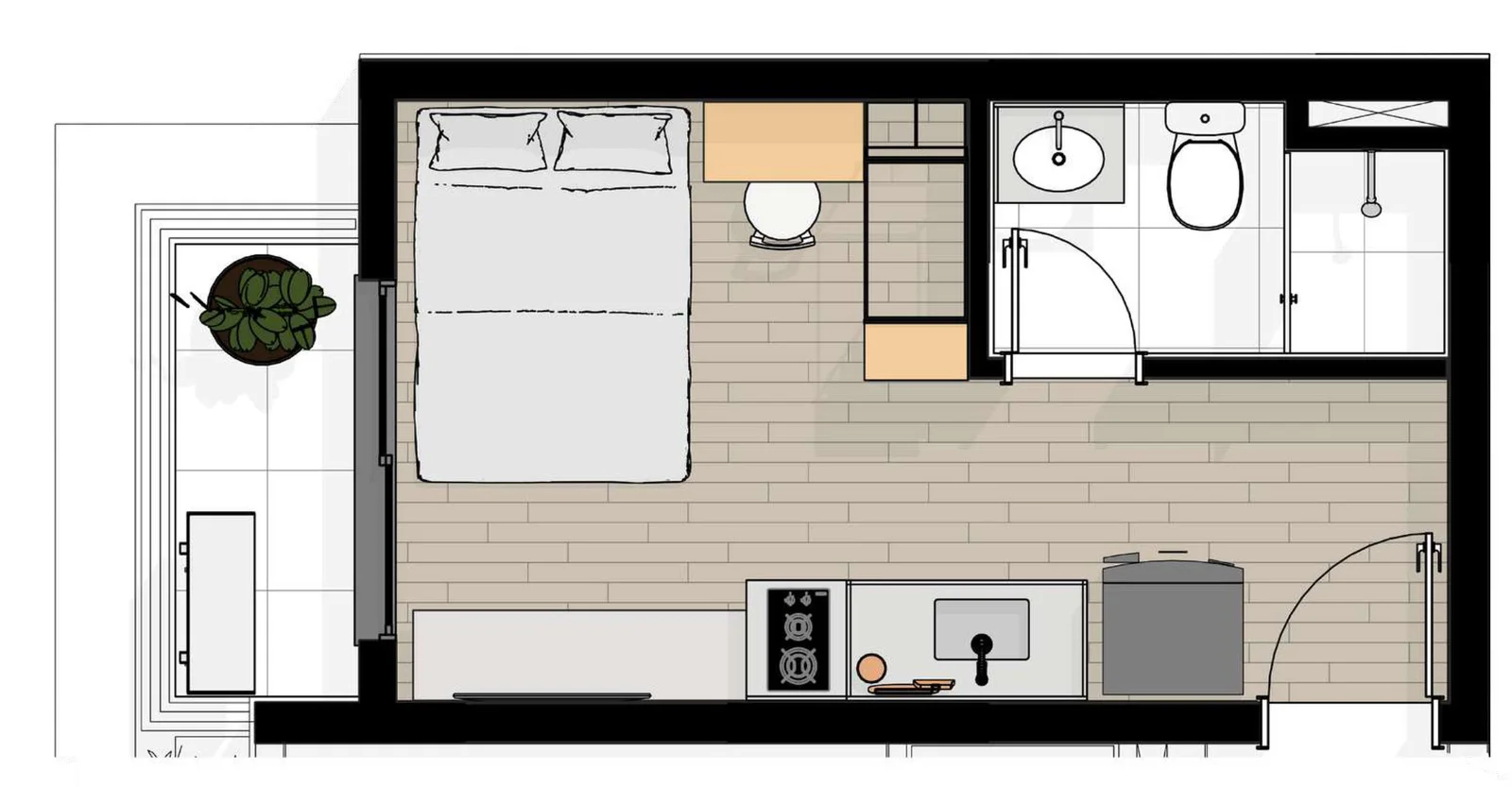 Idees Pompeia – planta do studio de 21 m²