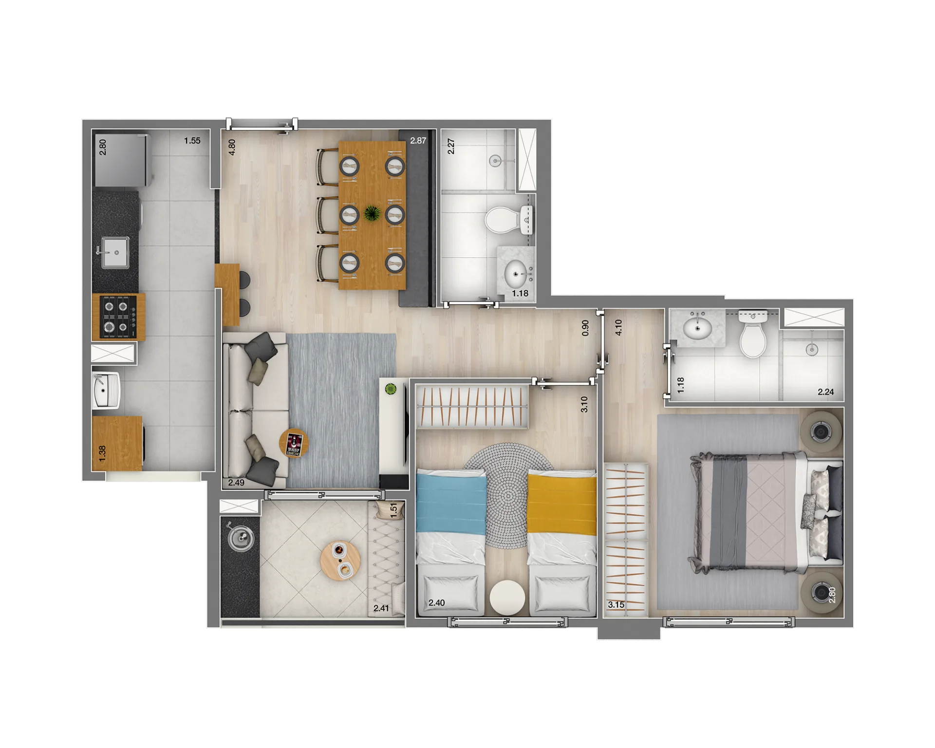 Planta do Jacarandá Morumbi em Vila Andrade — 2 dormitórios – 56 m²