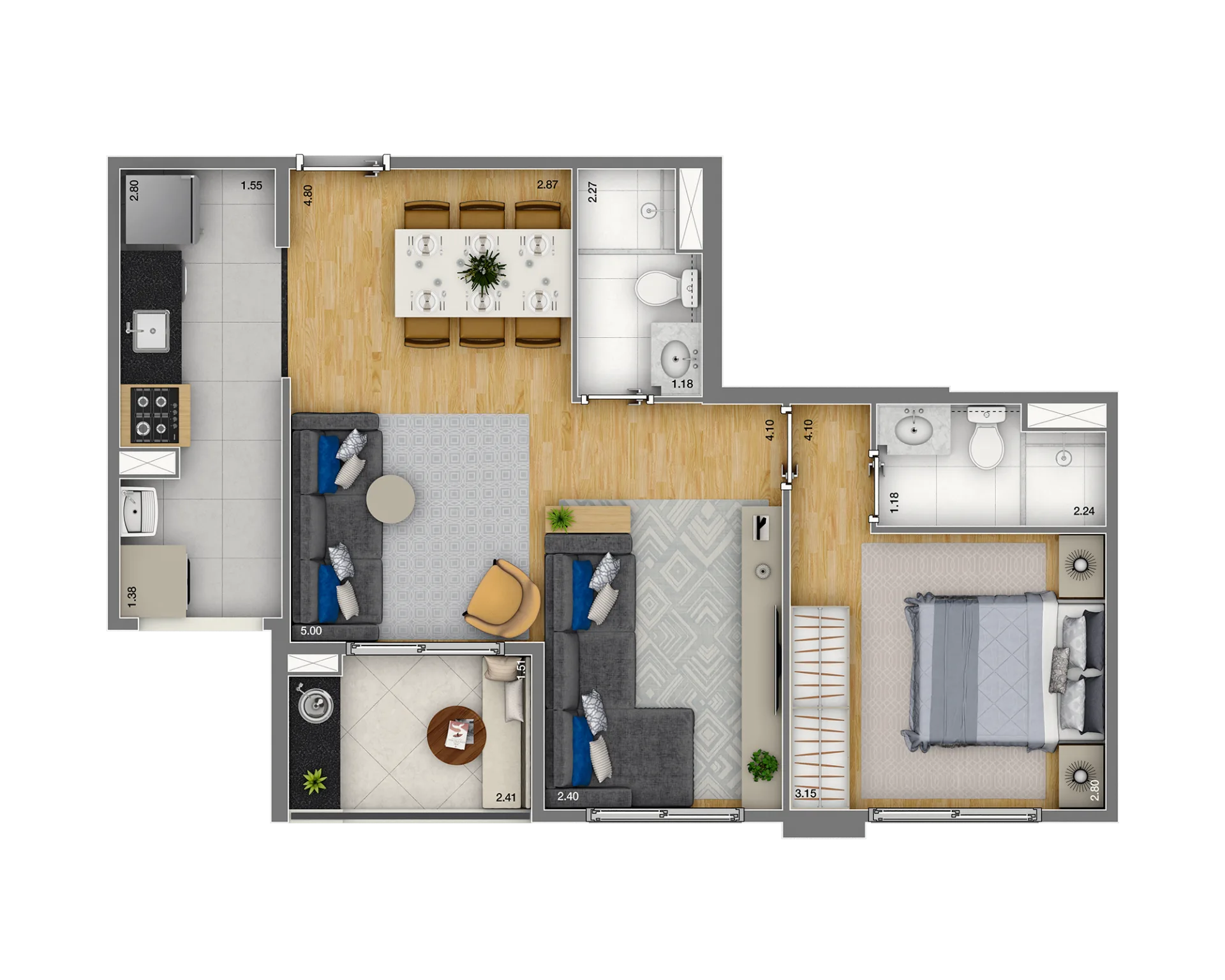Planta do Jacarandá Morumbi em Vila Andrade — 1 dormitório – 56 m²