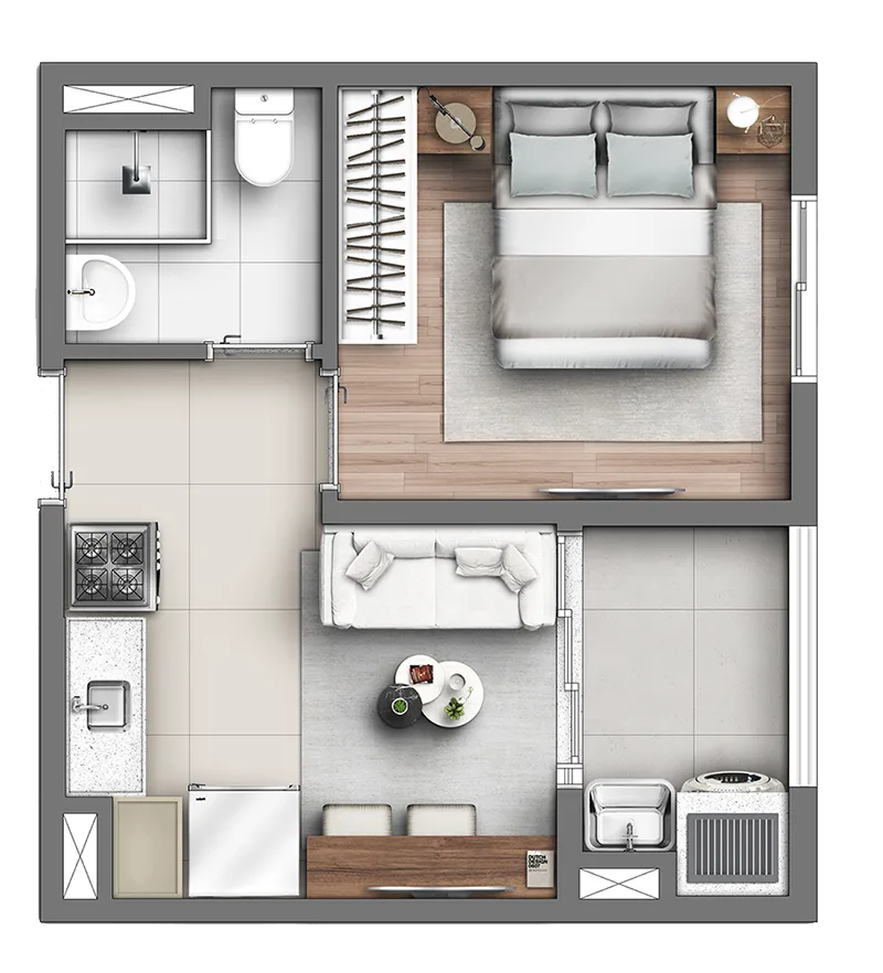 Planta do Link Itaquera — 1 dormitório – 26,08 m²