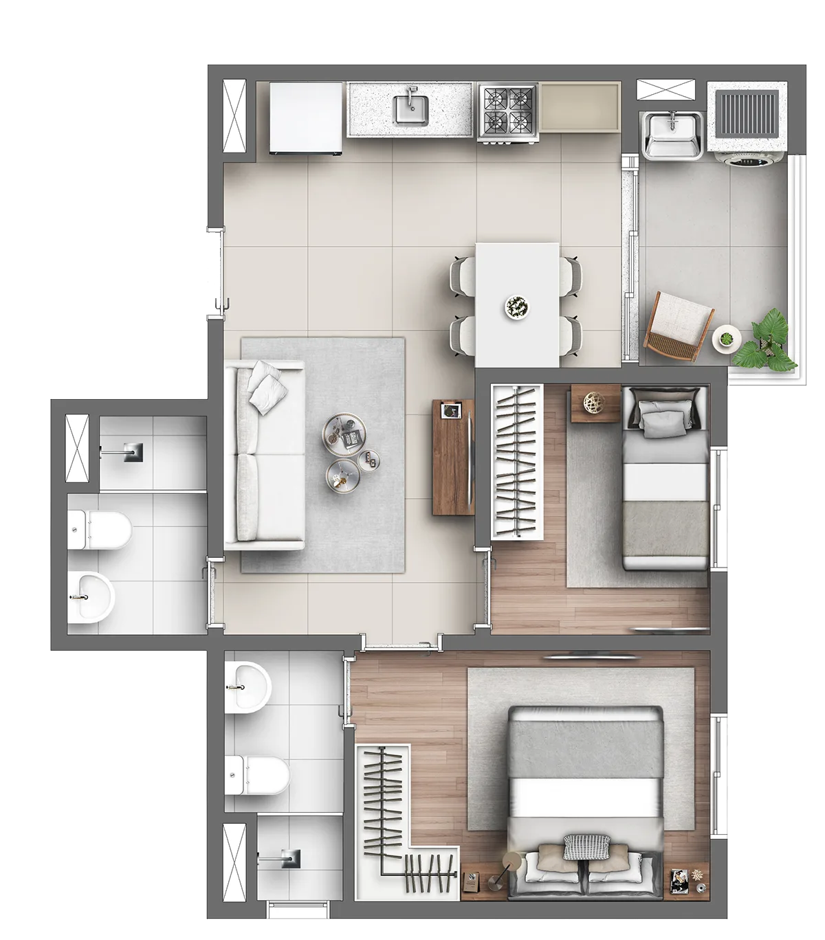 Planta do Link Itaquera — 2 dormitórios – 44,68 m²