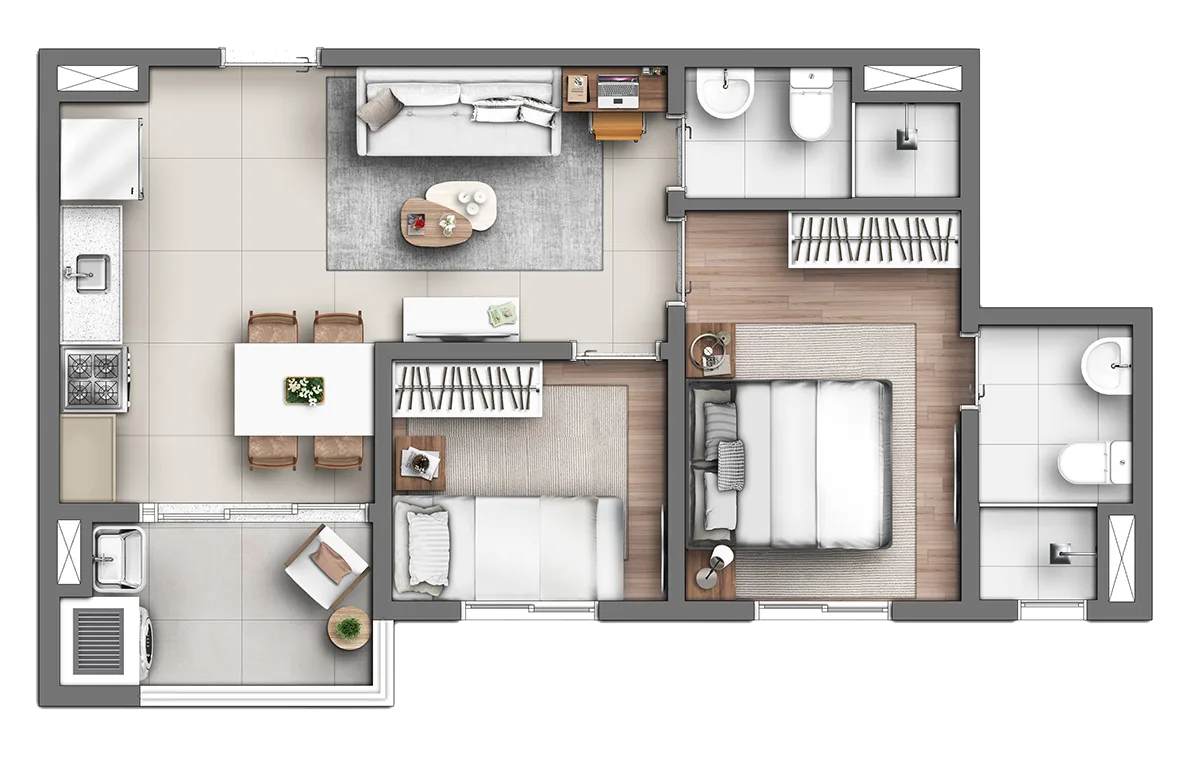 Planta do Link Itaquera — 2 dormitórios – 45,15 m²