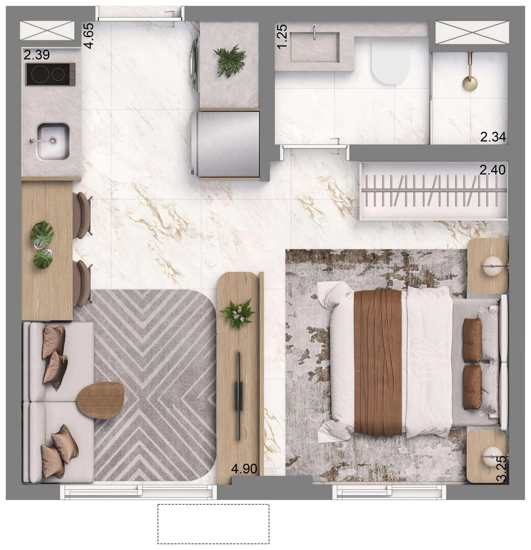 Planta do Living Full Conceição em Conceição — 1 dormitório – 24 m² Studio
